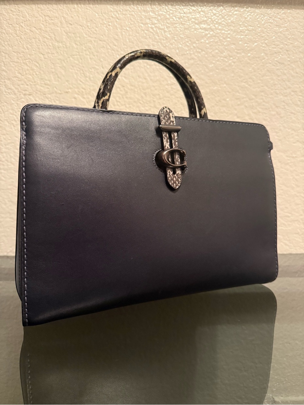 Coach Serra Satchel - Ink Blue - Snakeskin / Glovetanned Leather + Gunmetal
